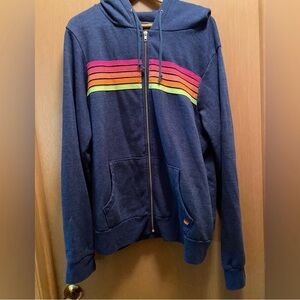 Aviator Nation Zip Hoodie with Rainbow Neon Stripes